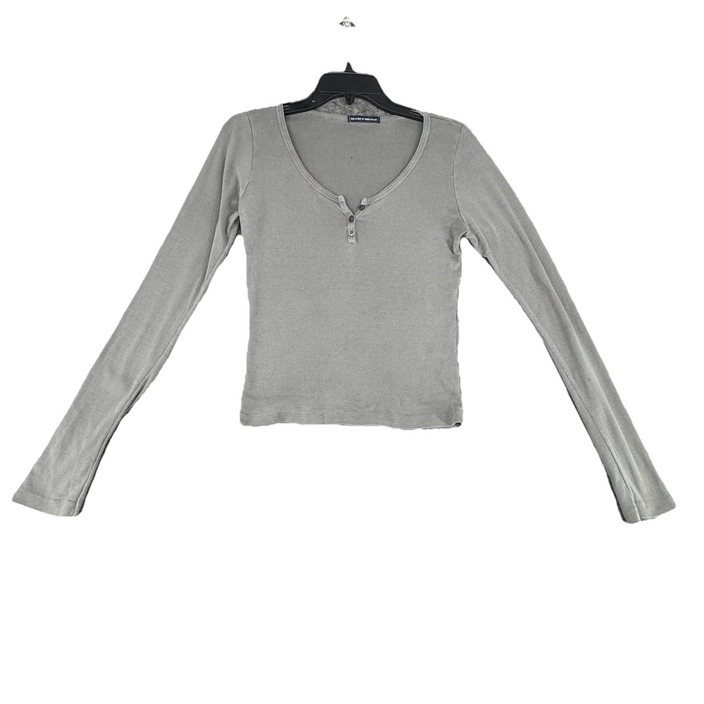 Brandy Melville Grey Henley Long Sleeve Top One Size Twilight Style